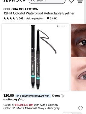 Sephora 12HR Retractable Eyeliner — Charcoal Gray